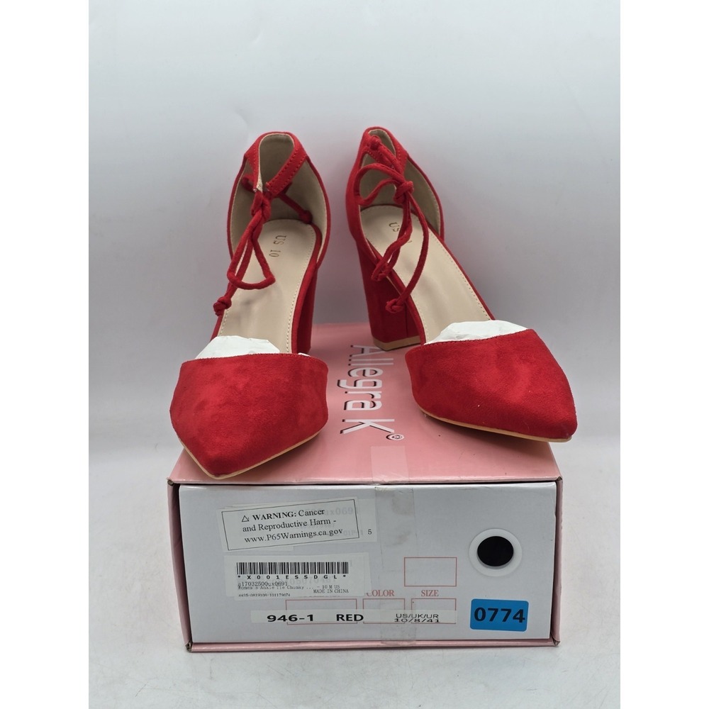 NIB Allegra K Women's Ankle Tie Point Toe Dress Pumps - Color Red - Size 10M